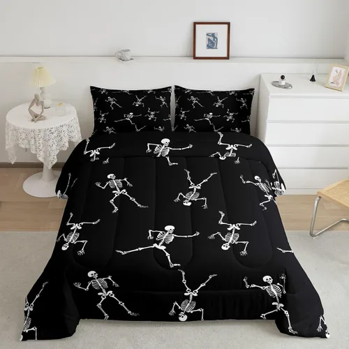 Miniatura 14 de Erosebridal Juego de ropa de cama de murciélago de Halloween, tamaño individual, juego de edredón de estrellas con purpurina y galaxia para niños