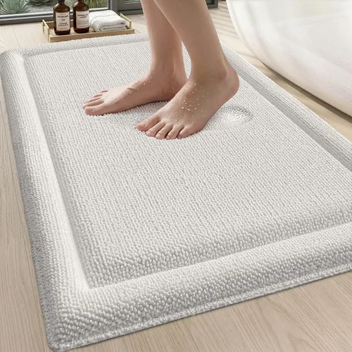 Miniatura 12 de DEXI Tapete de baño de espuma viscoelástica de 24 x 17 pulgadas, tapete de baño de felpilla suave y absorbente, antideslizante, de secado rápido