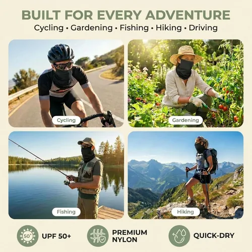Miniatura 4 de Paquete de 2 polainas para el cuello con trabillas para las orejas, transpirable UPF50+ protección solar UV para ciclismo, senderismo y deportes al