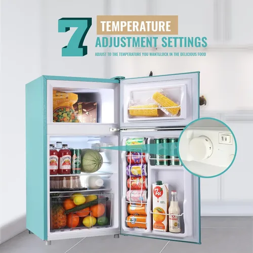Miniatura 5 de WANAI Mini Refrigerador Compacto Pequeño con Congelador, Mini Refrigerador Retro con Doble Puerta, 7 Termostato Ajustable, Estantes Ajustables Para