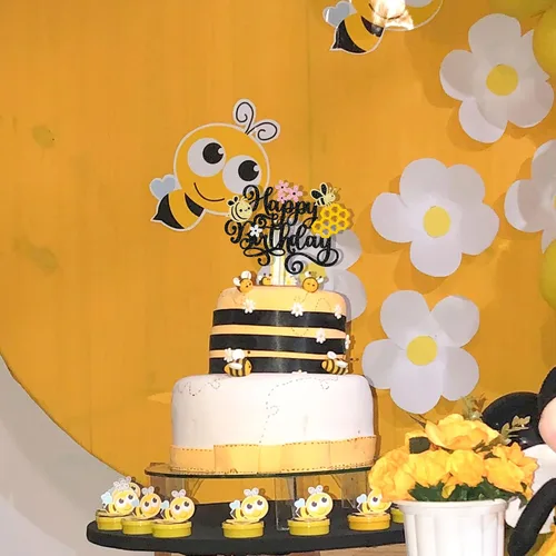 Miniatura 4 de 1 paquete de adorno para pastel de feliz día de la abeja, abejorro feliz cumpleaños, decoración de pastel para temática de abejas, baby shower