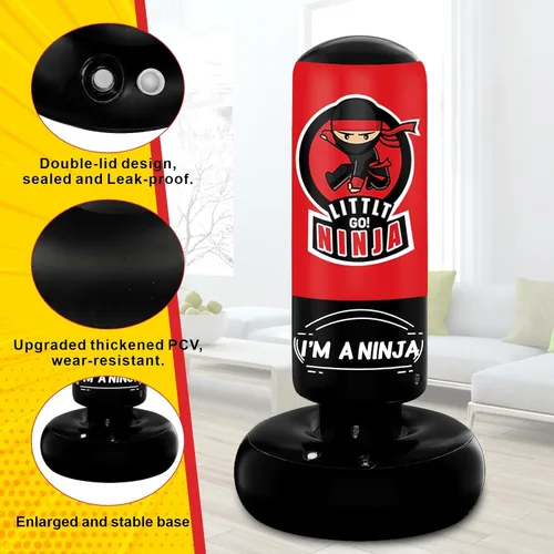 Miniatura 5 de Saco de boxeo para niños, bolsa de boxeo inflable estable de 67 pulgadas para edades de 5 a 12 años, juguete de entrenamiento de ninja karate