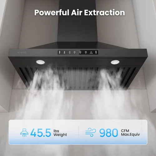 Miniatura 2 de VIKIO HOME Campana extractora profesional de 30 pulgadas para montaje en pared, 980 CFM, panel directo de 3 velocidades con control por gestos