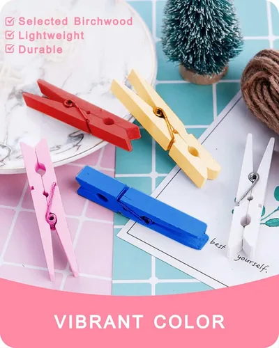 Miniatura 2 de Pinzas para ropa, pinzas de madera de color rosa para juego de baby shower, corona, manualidades, pinzas de agarre fuerte de madera de abedul