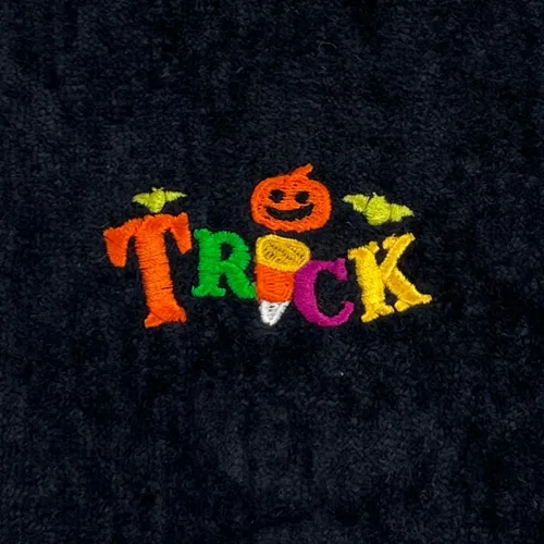 Miniatura 6 de Juego de 2 toallas de mano decorativas de Halloween, toallas de algodón de terciopelo de felpa negra con diseño bordado de truco o trato, toallas
