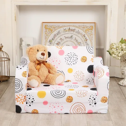Miniatura 6 de MOMCAYWEX Sofá para niños, sofá de espuma abatible 2 en 1, silla plegable suave para juegos, color blanco