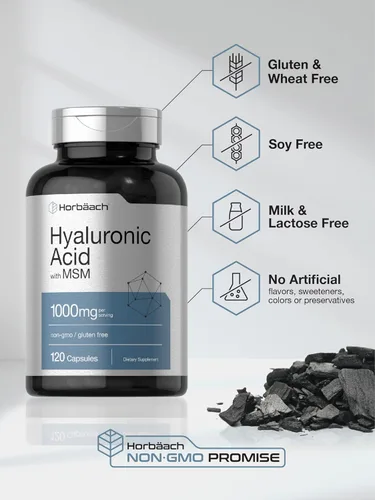 Miniatura 9 de Horbäach Ácido hialurónico con MSM 1000 mg 120 cápsulas Suplemento sin OMG y sin gluten Fórmula biodisponible