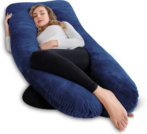 Miniatura 10 de AngQi - Almohada de embarazo con funda de jersey, almohada de cuerpo completo en forma de U para mujeres embarazadas, color gris