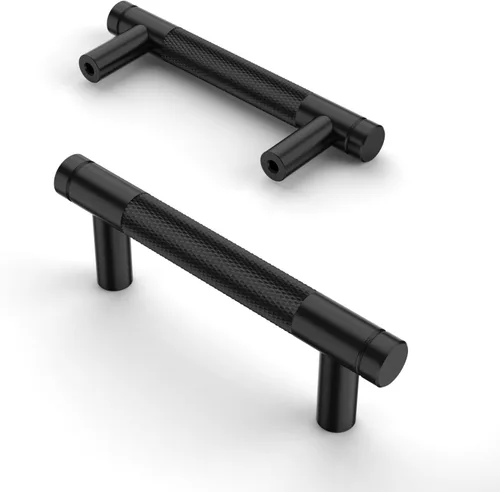 Miniatura 43 de Asidrama - Paquete de 10 tiradores para gabinete de 3 pulgadas (76mm) de color negro mate y bronce champán, manijas estriadas para gabinete