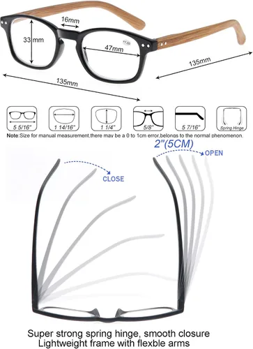Miniatura 4 de MODFANS Paquete de 4 lentes de lectura 1.0 con bisagras de resorte con aspecto de madera, elegantes lectores para hombres y mujeres Paquete de 4