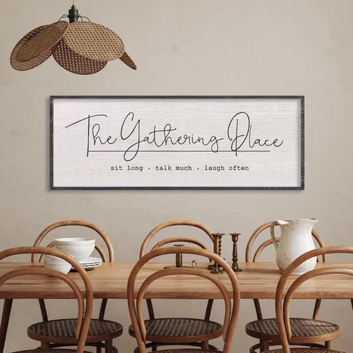 Miniatura 16 de LuZhiQiang Arte de pared para comedor 81,3×30,5 cm "Bless The Food Before Us" Letrero cristiano para cocina, cita familiar agradecida, cuadro grande