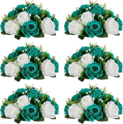 Miniatura 68 de NUPTIO Centros de mesa de flores blancas para mesas: 6 piezas de arreglo de bolas de flores artificiales para fiesta de boda, rosa floral falsa