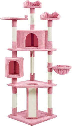 Miniatura 12 de Topeakmart Árbol para gatos grande de 79 pulgadas para gatos de interior, árbol para gatos de varios niveles con postes rascadores, cesta y postes