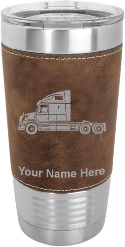 Miniatura 14 de LaserGram Taza aislada al vacío de 20 onzas, cabina de camión, grabado personalizado incluido (piel sintética, negro)