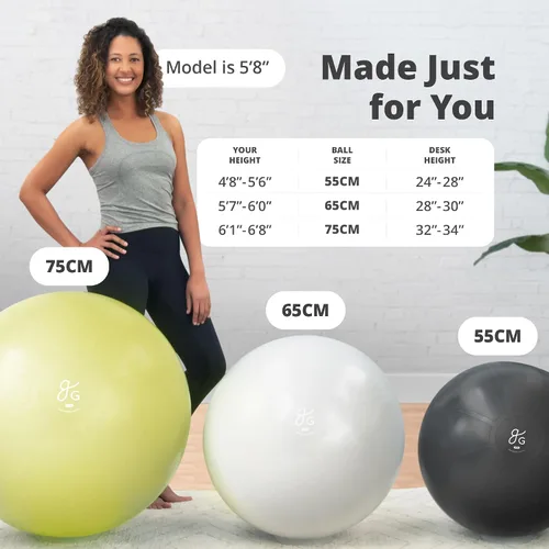 Miniatura 3 de Greater Goods Pelota de yoga anti-estallido para pilates, estabilidad, embarazo y entrenamientos, incluye bomba, en varios tamaños y colores Verde