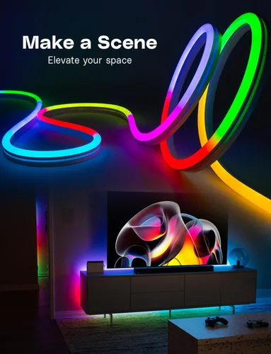 Miniatura 5 de Tira de luz LED de neón RGB de 16.4 pies que cambia de color, aplicación + control remoto, iluminación de diseño impermeable personalizable
