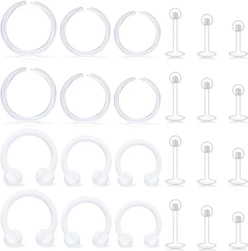 Miniatura 5 de Lcolyoli Anillos de nariz transparentes de 18 G, retenedores de piercing transparentes para el trabajo, deportes, Bioflex, Medusa, labio, piercing