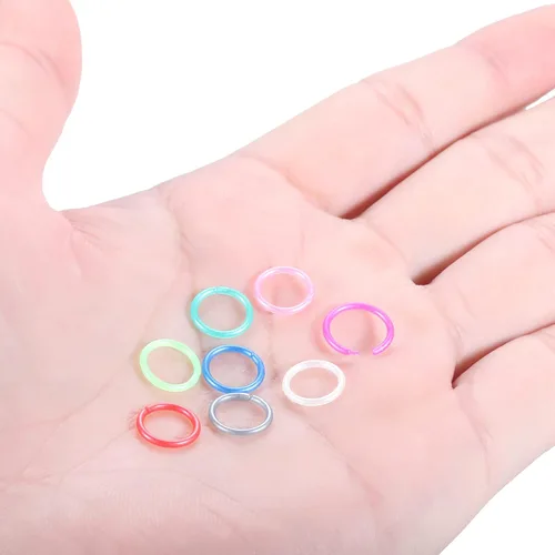 Miniatura 5 de Oveta 8-32 piezas 16G/20G anillos de nariz transparentes con retenedor, anillos de tabique de acrílico Bioflex de colores, anillos de cartílago