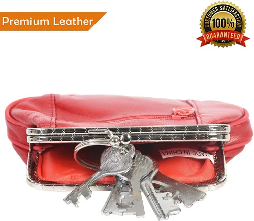 Miniatura 4 de Monedero de cuero con doble cierre de cremallera para mujer 5 14 pulgadas x 3 14 pulgadas Rojo billetera estilizada