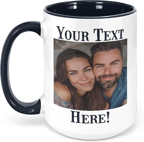Miniatura 13 de Taza de café de cerámica negra personalizada de 11 onzas con texto, mensaje, tu texto aquí, nombre, DYE Taza para Cafe personalizadas, con foto