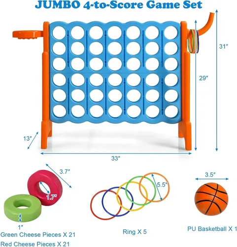 Miniatura 6 de Costzon Giant 4-in-A-Row, Jumbo 4-to-Score Giant Game w/Carrying Bag, Basketball Hoop, 42 Jumbo Rings, Quick-Release Slider, Indoor Outdoor Family