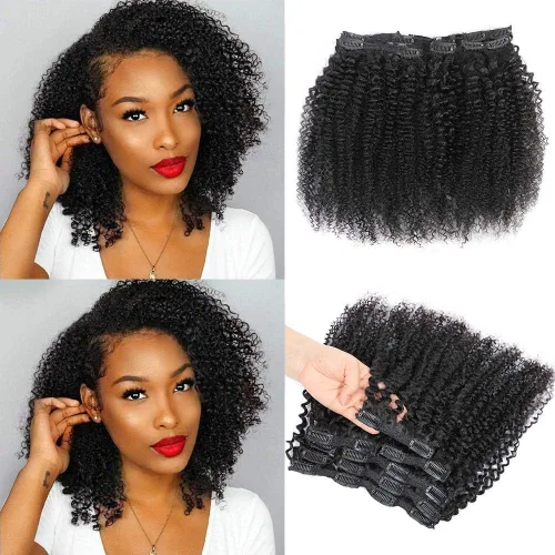 Miniatura 11 de Extensiones de cabello rizado con clip para mujeres afroamericanas, Urbeauty, Extensiones de cabello rizado con clip para cabello humano para chicas