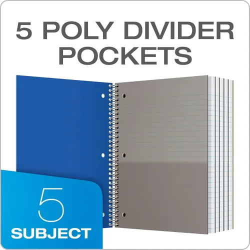 Miniatura 2 de Oxford Cuadernos en espiral, 5 materias, papel rayado universitario, cubierta de plástico duradero, 200 hojas, 5 bolsillos divisores, 2 por paquete
