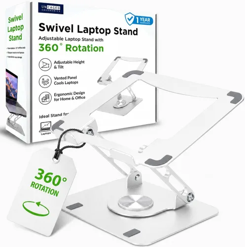 Miniatura 9 de Uncaged Ergonomics Soporte giratorio para computadora portátil, soporte ajustable para iPad para escritorio con rotación de 360°, soporte portátil
