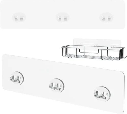 Calcomanías adhesivas de repuesto para regadera, tiras de ventosa, gancho grande y fuerte para almacenamiento de baño, estantes transparentes,
