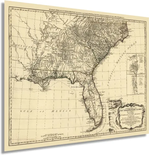 HISTORIX 1776 Mapa vintage de las colonias británicas del sur en América - Mapa vintage de Estados Unidos de 24 x 30 pulgadas del Atlántico sur que