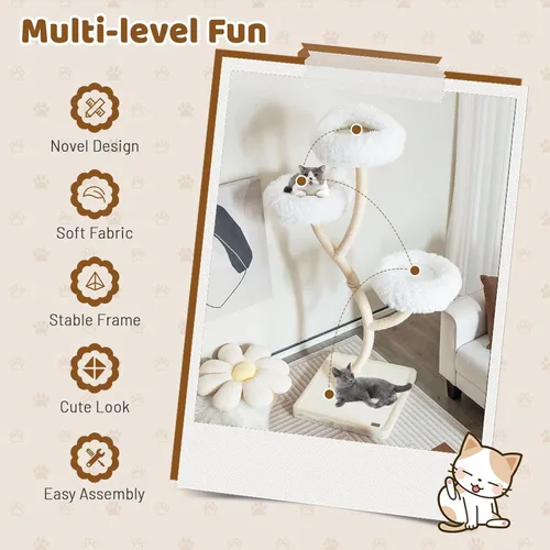 Miniatura 8 de Tangkula Árbol alto para gatos, torre grande de varios niveles para gatos de 70 pulgadas con 3 perchas cálidas, 3 bolas de tintineo, postes
