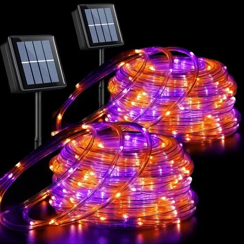 Miniatura 20 de QITONG Paquete de 2 luces solares verdes, cada cadena de 100 luces LED de 33 pies para exteriores, 8 modos de luces de hadas en tubo de PVC