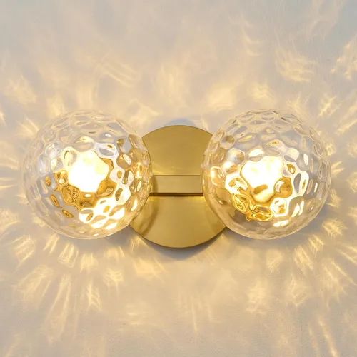 Miniatura 17 de Aplique de pared moderno de globo de vidrio: Luz de apliques esféricos dorados - Accesorio de luces de bola individual de latón pequeño para tocador