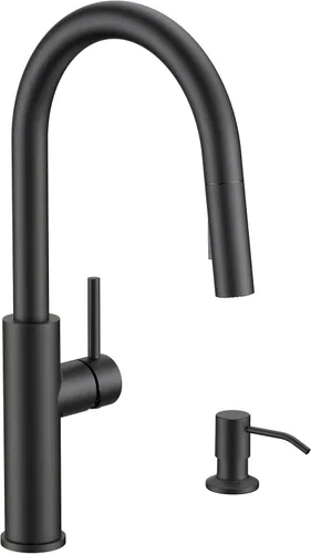 Miniatura 13 de FORIOUS Grifos de cocina con rociador extraíble, níquel cepillado de una sola manija, acero inoxidable de arco alto con placa de cubierta, grifo