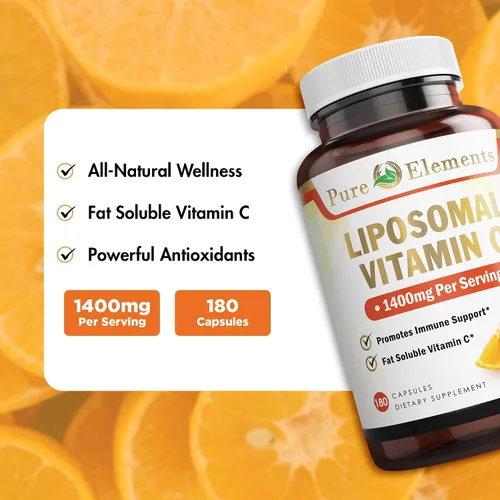 Miniatura 3 de Pure O Elements Cápsulas de suplemento liposomal de vitamina C, 180 unidades, ácido ascórbico de alta absorción, sin OMG, sin soja, sin gluten