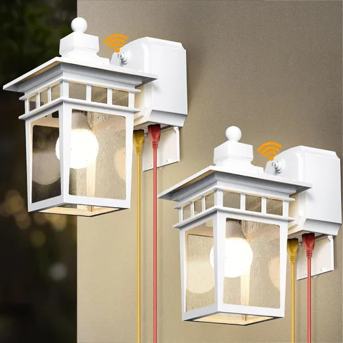 Miniatura 21 de Luces de Porche Exteriores con Sensor de Movimiento con Toma GFCI, 3 Modos de Luminaria Exterior del Anochecer al Amanecer, Luminaria de Iluminación