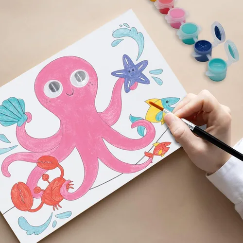 Miniatura 8 de goldentime Juego de 8 lienzos predibujados de 5 x 7 pulgadas, pintura por números para niños, 48 pinturas, 8 pinceles, 2 caballetes, kit de pintura