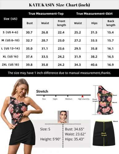 Miniatura 6 de Kate Kasin Traje de baño tankini de dos piezas para mujer, con un hombro descubierto, con falda