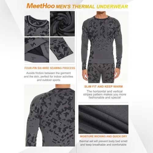 Miniatura 5 de MeetHoo Conjunto de ropa interior térmica para hombre ropa de invierno para hombre capa base de capa base larga