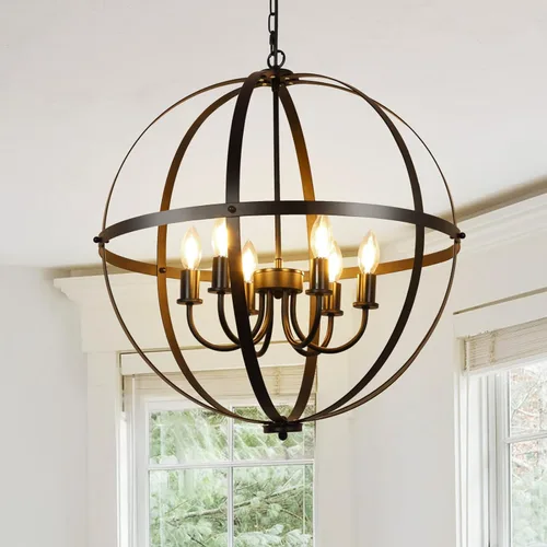 Miniatura 10 de DLLT - Lámpara colgante de globo vintage, negro mate, 1 luz, base E26, ideal para comedor, isla de cocina, sala de estar, oficina en casa