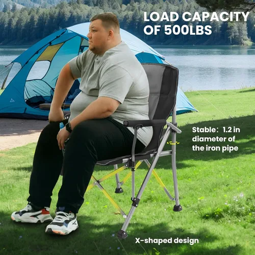 Miniatura 5 de WILDROOTS Silla de campamento resistente de 500 libras de capacidad, silla portátil para exteriores, silla plegable acolchada duradera para playa