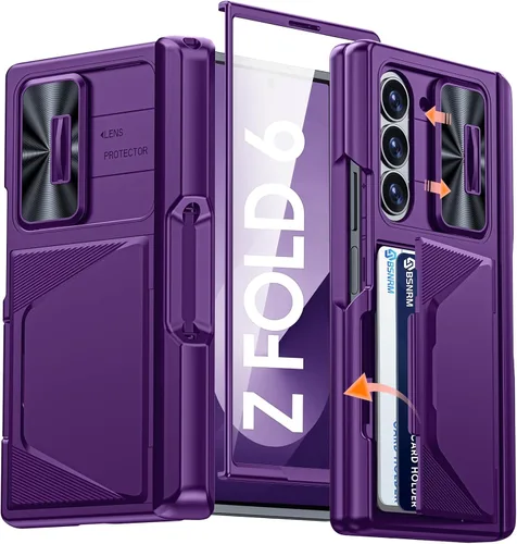 Miniatura 26 de Funda para Samsung Galaxy Z Fold 7 con tarjetero con bloqueo RFID, cubierta de lente deslizante integrada y protección de bisagra y protector