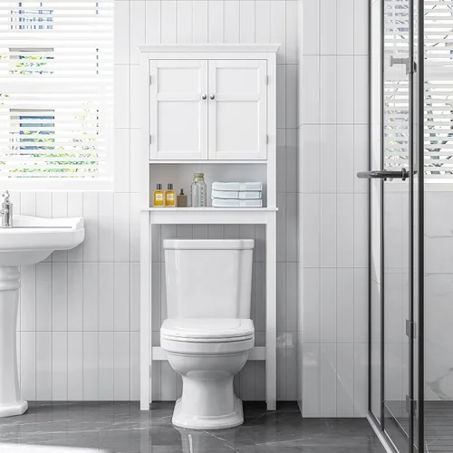 Miniatura 5 de UTEX Gabinete de almacenamiento sobre el inodoro, organizador de baño sobre el inodoro con estantes ajustables, armario de almacenamiento sobre