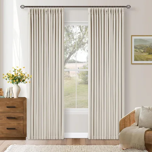 Miniatura 92 de Juego de 2 paneles de cortinas plisadas negras de 80 pulgadas para sala de estar, cortinas plisadas de lino con forro de 80 pulgadas de largo, 100%