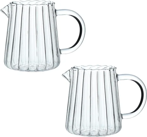 CHOOLD Jarra elegante de vidrio con forma de ola para crema y servir para café, leche, salsa - Juego de jarras de cocina de 2 piezas, 8.5 oz