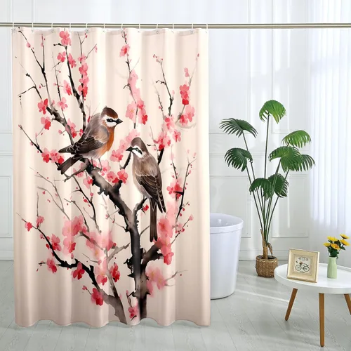 Miniatura 18 de Cortina de ducha japonesa Fuji Mountain de cerezo asiático, cortina de ducha con diseño de anime, decoración de baño, tela de poliéster, 62 x 72 Azul