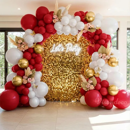 Miniatura 6 de Kit de arco de globos rojos y blancos, doble relleno blanco perla, borgoña, granate, rojo oscuro, juego de arco de globos para graduación 2026, San