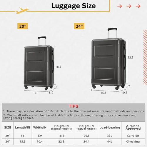 Miniatura 120 de Merax Equipaje, maleta extensible rígida con ruedas giratorias ligeras, Negro -, 40/48/52