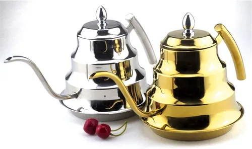Miniatura 2 de Cafetera de acero inoxidable con boquilla de cuello de ganso, hervidor de café de goteo de mano de 1.2L, cafetera de té y café con tapa