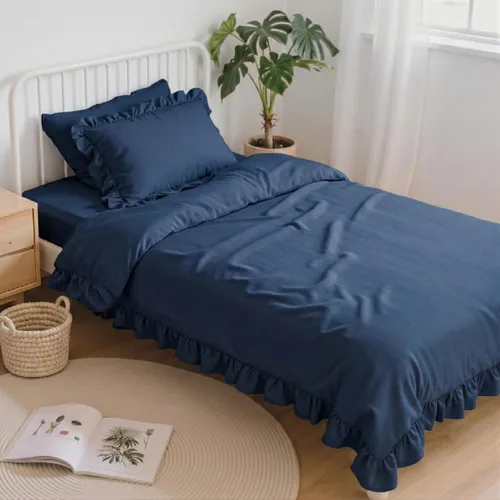 Miniatura 21 de Anluoer - Juego de cama individual con edredón de 5 piezas, rosa en una bolsa con sábanas, juego de ropa de cama de todos los días con volantes